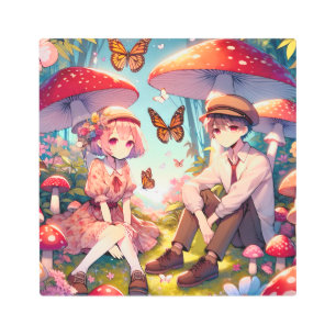 Whimsical Romantic Anime Couple Metal Print