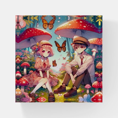 Whimsical Romantic Anime Couple  Paperweight
