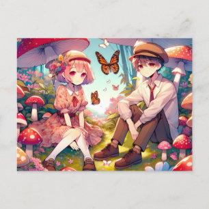 Whimsical Romantic Anime Couple Postcard