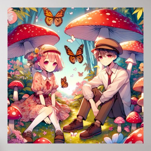 Whimsical Romantic Anime Couple  Poster