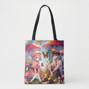 Whimsical Romantic Anime Couple Tote Bag