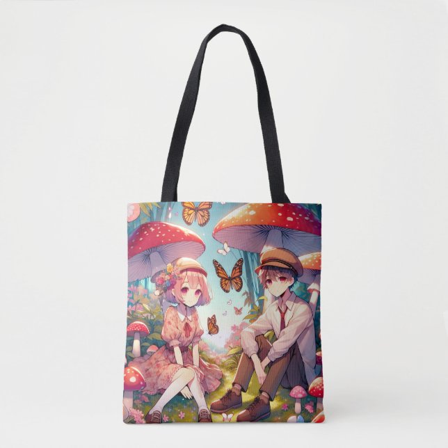 Whimsical Romantic Anime Couple  Tote Bag (Front)