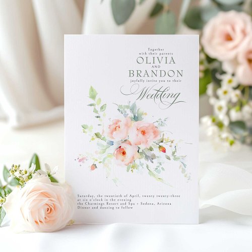 Whimsical Romantic Blush Pink Floral Wedding Invitation