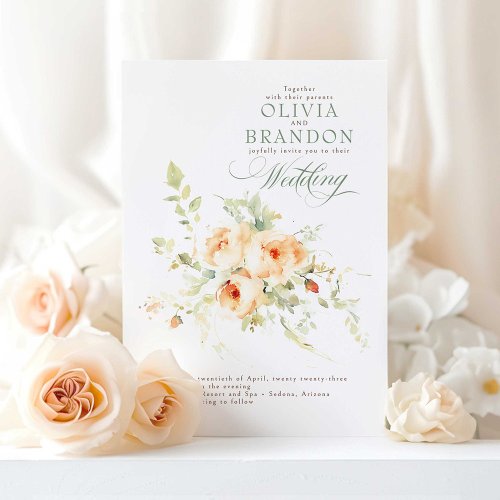 Whimsical Romantic Floral Terracotta Fall Wedding Invitation