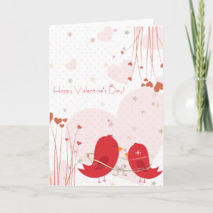 Whimsical Romantic Red Birds Happy Valentine's Day Holiday Card