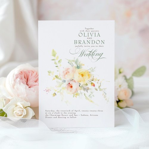 Whimsical Romantic Summer Pastels Floral Wedding Invitation
