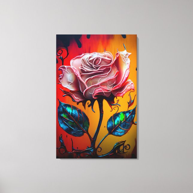 Whimsical Rose and Drip Paint Canvas Print (Front)