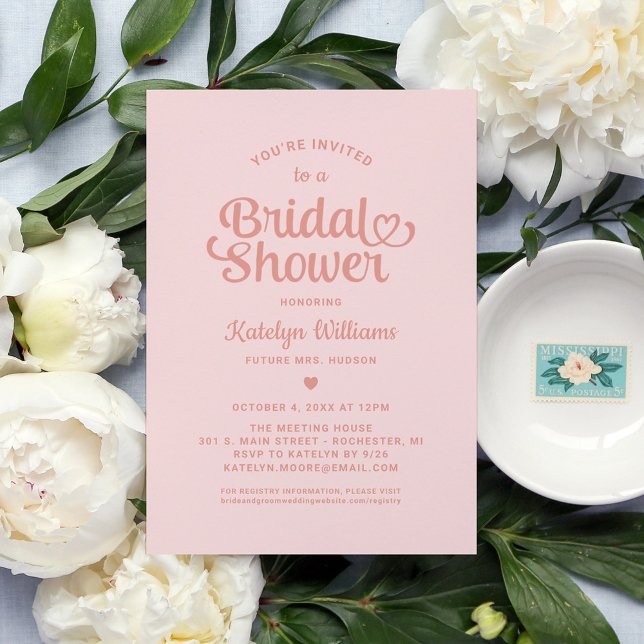 Whimsical Rose Gold Heart Script Bridal Shower Invitation (Creator Uploaded)
