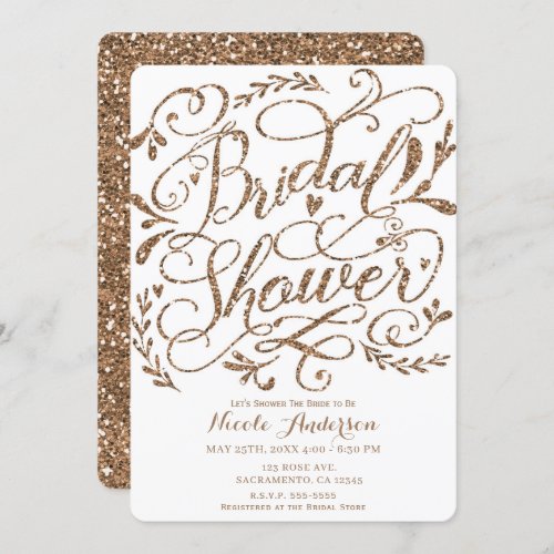 Whimsical Rose Gold Pink Lettering Bridal Shower Invitation