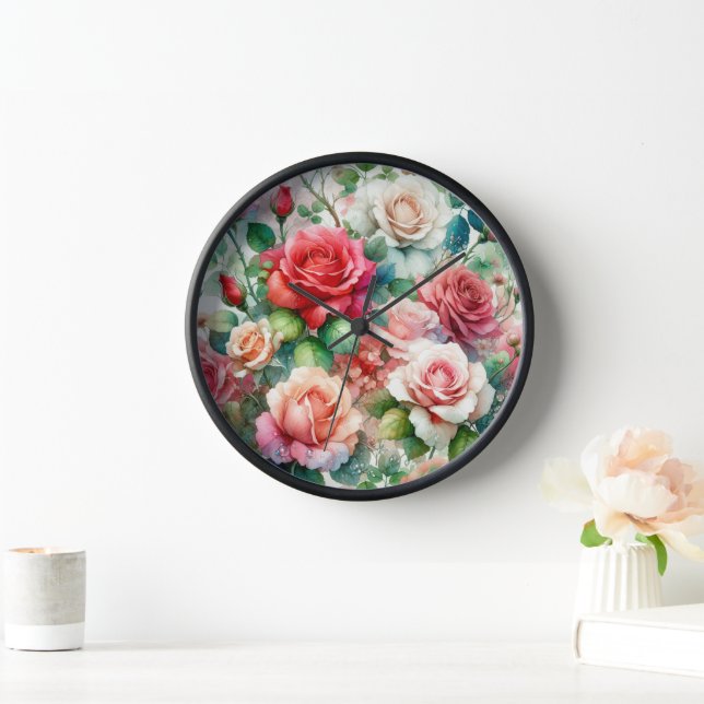 Whimsical Rose Pattern Clock (Home)