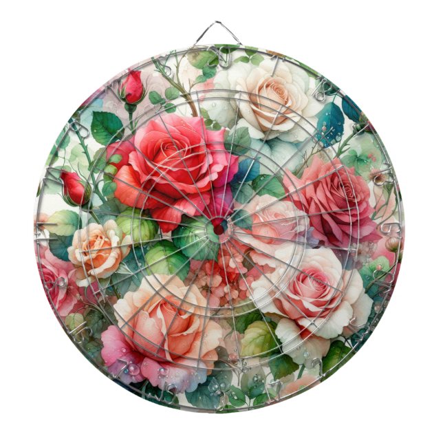 Whimsical Rose Pattern Dart Board (Front)