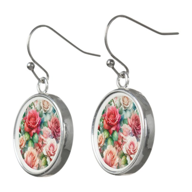Whimsical Rose Pattern Earrings (Angled)