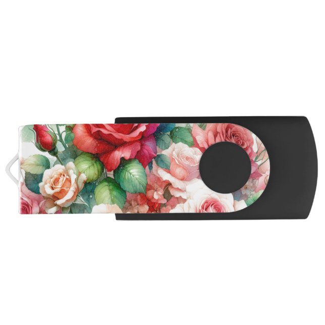 Whimsical Rose Pattern Flash Drive (Back)