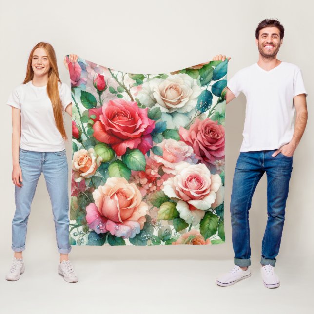 Whimsical Rose Pattern Fleece Blanket (In Situ)