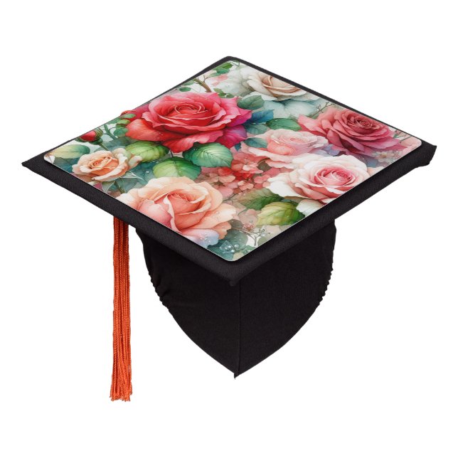 Whimsical Rose Pattern Graduation Cap Topper (Angled)