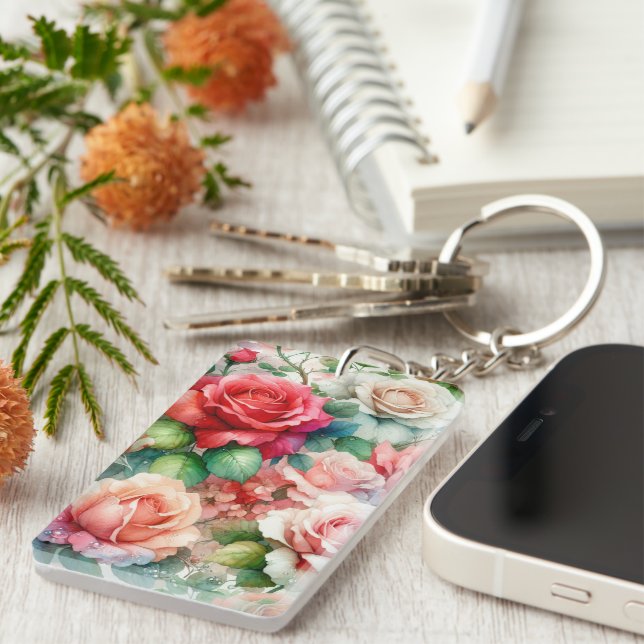 Whimsical Rose Pattern Keychain (Front Right)