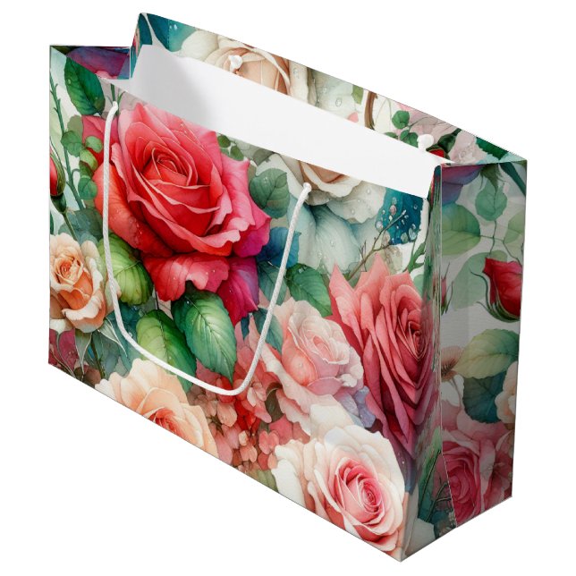 Whimsical Rose Pattern Large Gift Bag (Front Angled)