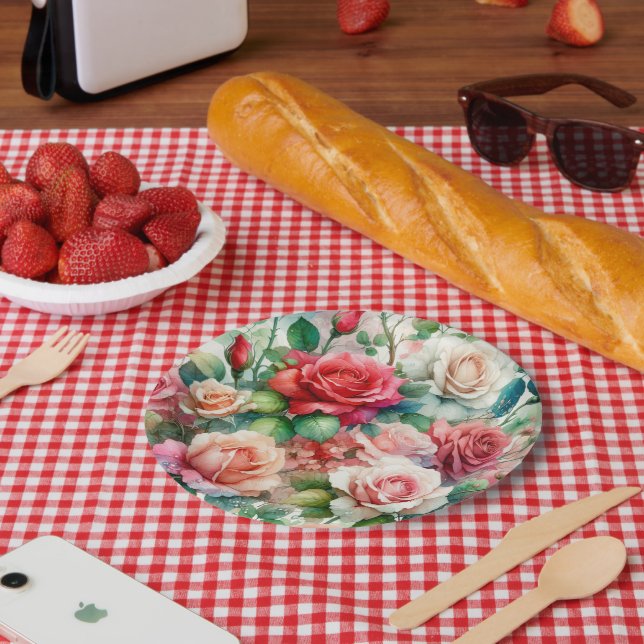 Whimsical Rose Pattern Paper Plates (Picnic)