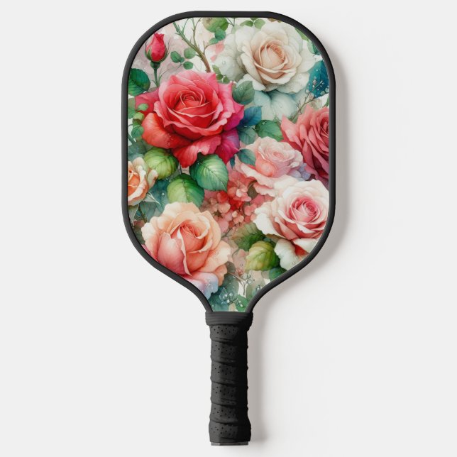 Whimsical Rose Pattern Pickleball Paddle (Front)