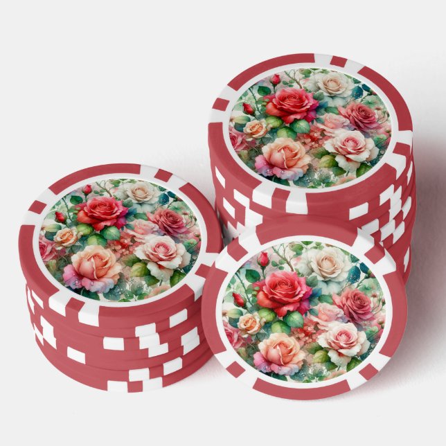 Whimsical Rose Pattern Poker Chips (Stack)