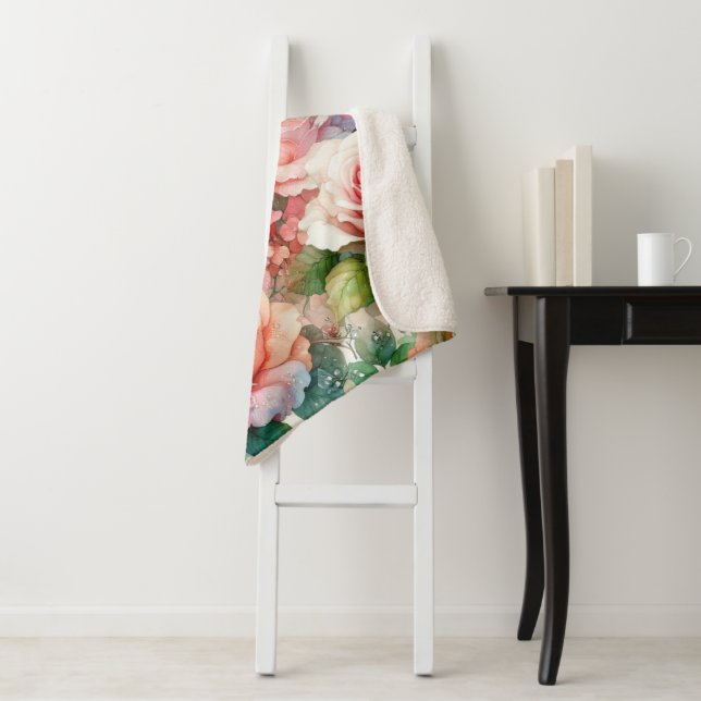 Whimsical Rose Pattern Sherpa Blanket (In Situ)