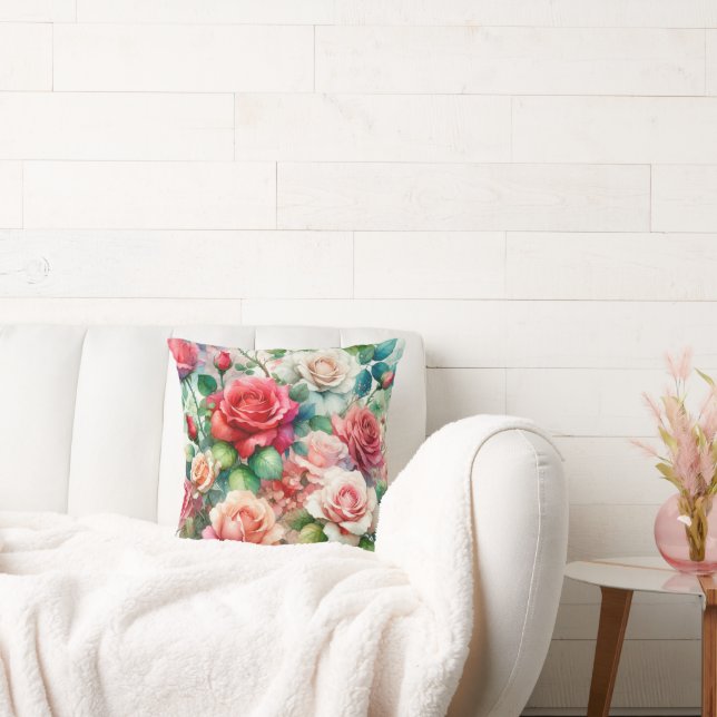 Whimsical Rose Pattern Throw Pillow (Couch)