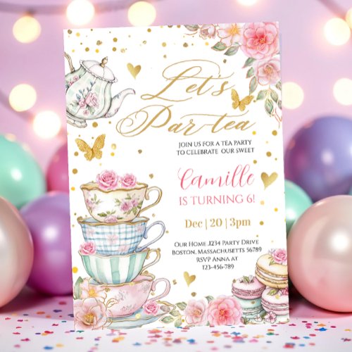 Whimsical rose Pink Floral Tea Party Birthday  