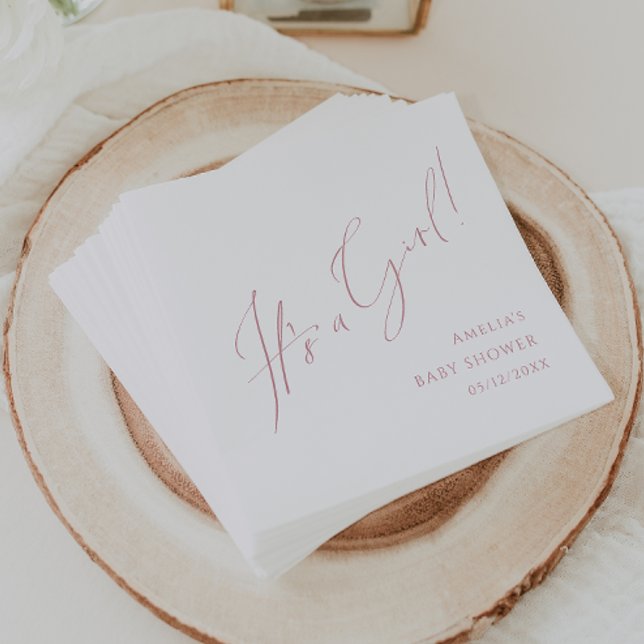 Whimsical Rose Script It's A Girl Baby Shower Napkins (Creator Uploaded)