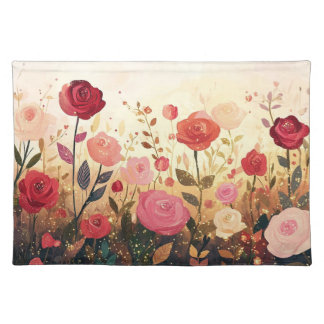 Whimsical roses garden  cloth placemat