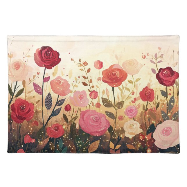 Whimsical roses garden  cloth placemat (Front)