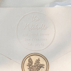 Whimsical Round Frame Wedding Return Address Embosser