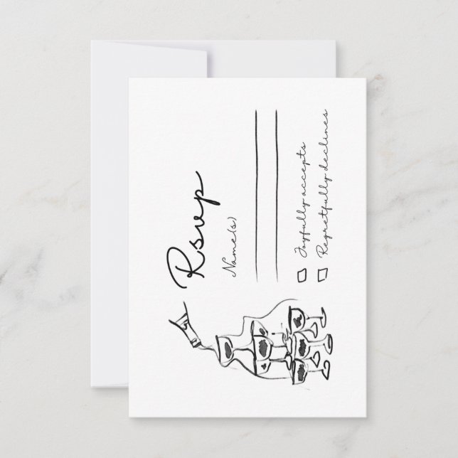 Whimsical RSVP Card, Hand Drawn Champagne Tower (Front)