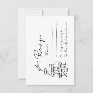 Whimsical RSVP Card, Hand Drawn Champagne Tower