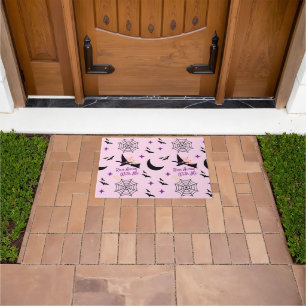 Whimsical "Run Away With Me" Halloween Witch & Bat Doormat