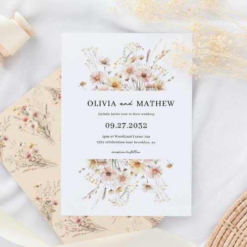 Whimsical Rustic Beige Meadow Wildflower Wedding Invitation