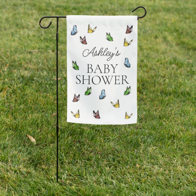 Whimsical Rustic Butterfly Neutral Baby Shower    Garden Flag (In SItu)