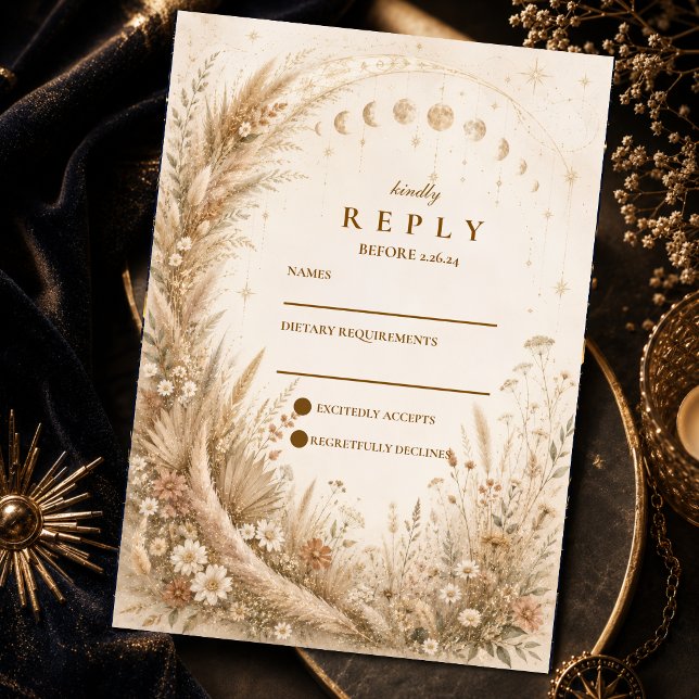 Whimsical Rustic Celestial Wedding RSVP Card (Creator Uploaded)