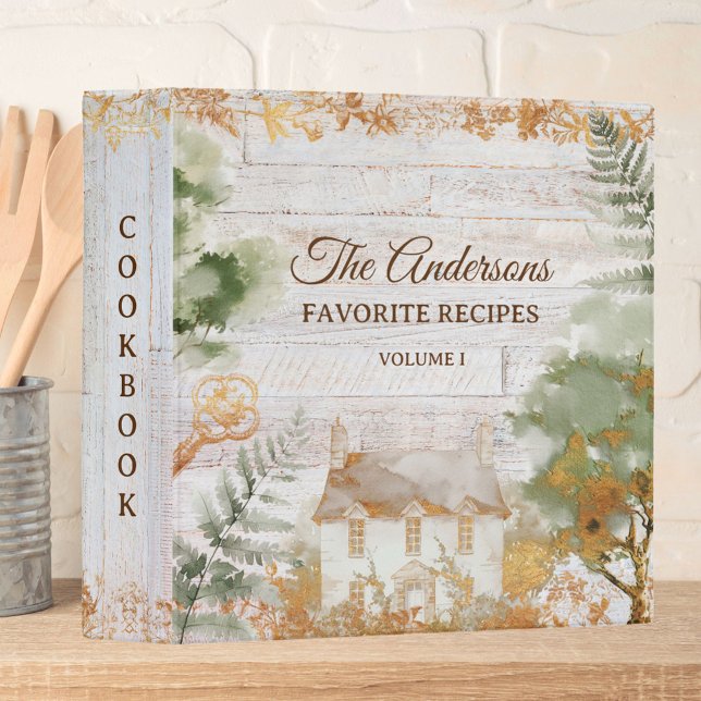 Whimsical Rustic Country Family Recipe Cookbook 3 Ring Binder (In situ)