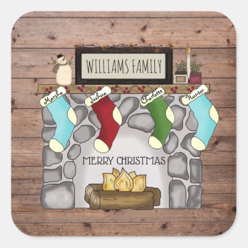 Whimsical Rustic Country Home  Hearth Name Square Sticker