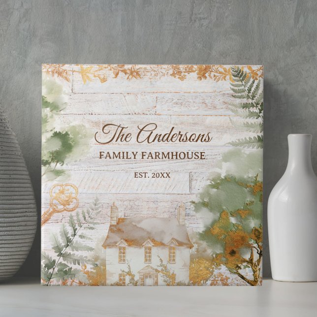 Whimsical Rustic Country House Family Name Ceramic Tile (In situ)