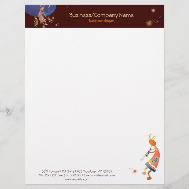 Whimsical Rustic Kokopelli Business Letterhead (Front)
