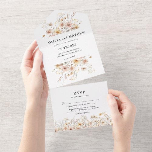 Whimsical Rustic Meadow Wildflower Wedding Rsvp All In One Invitation