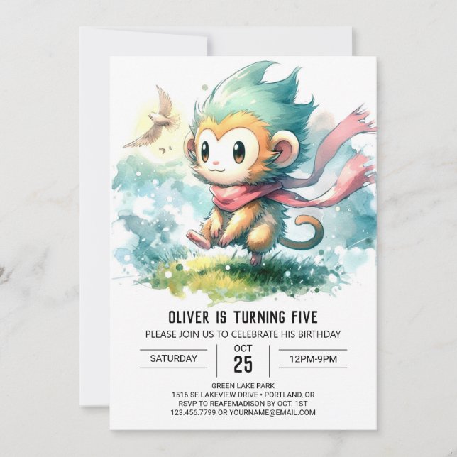 Whimsical Rustic Monkey Birthday Invitation (Front)