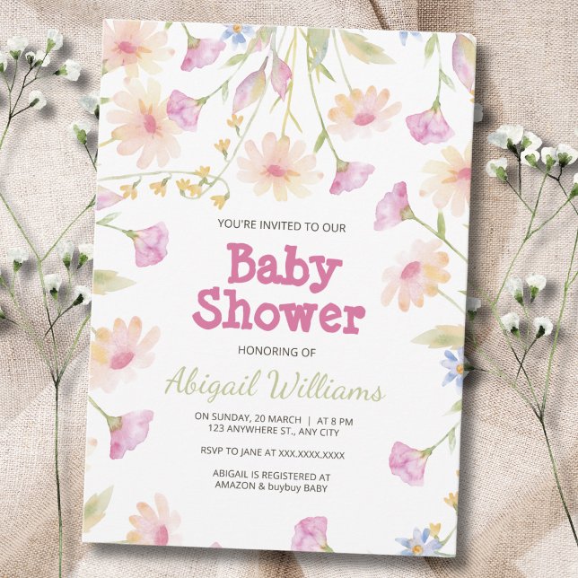 Whimsical Rustic Pink Floral Baby Shower Invitation (Creator Uploaded)