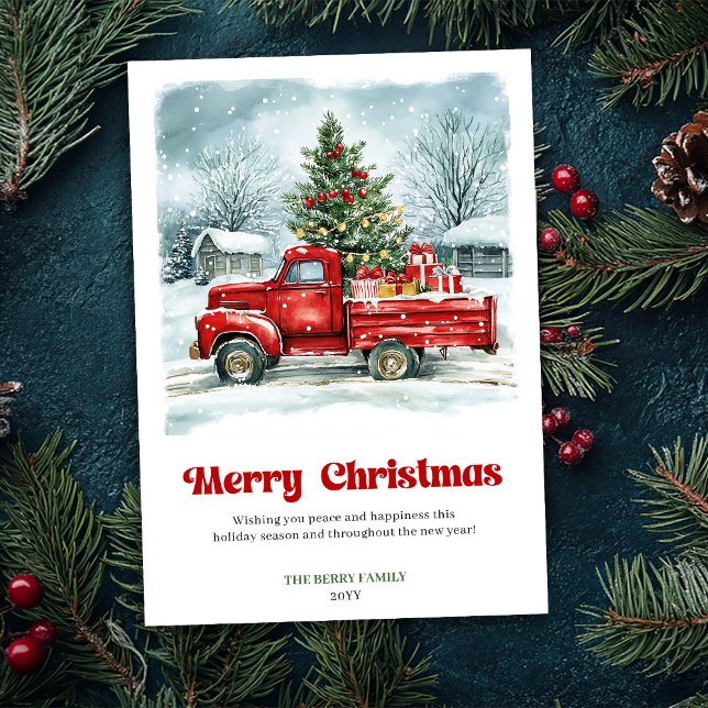 Whimsical Rustic Red Truck Holiday Scene Greeting Card (Whimsical Rustic Red Truck Holiday Scene Greeting)