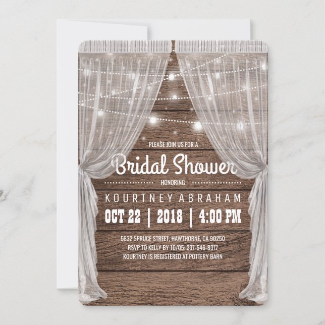 Whimsical Rustic String Lights Bridal Shower Invitation (Front)