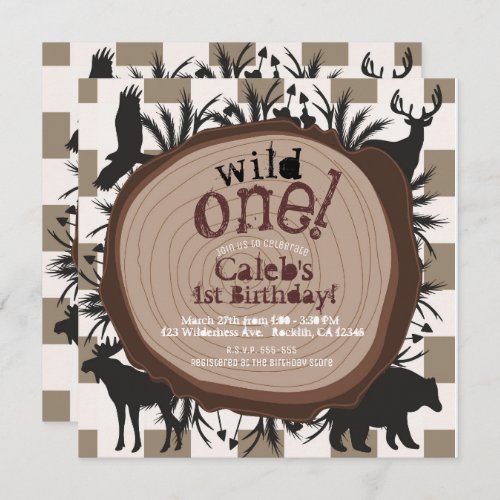 Whimsical Rustic Wilderness Woodland Animals 1st Invitation