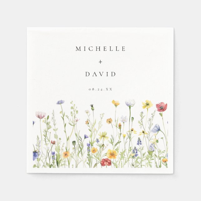 Whimsical Rustic Wildflower Wedding Napkins (Front)