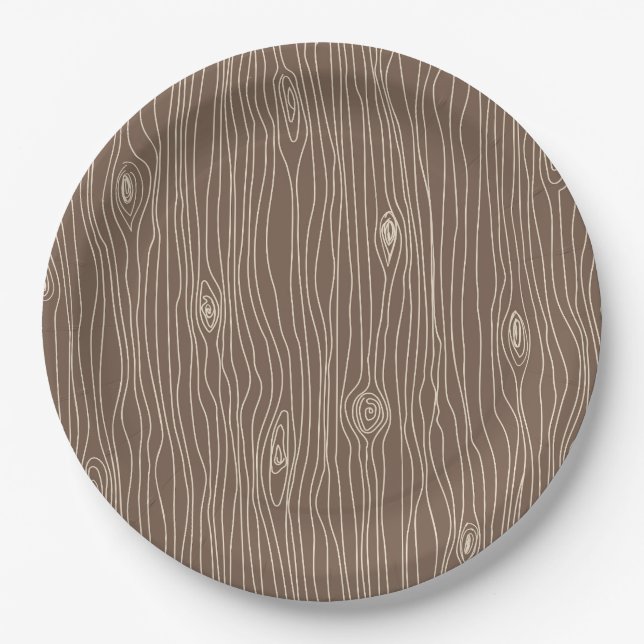 Whimsical Rustic Wood Grain Woodland Forest Paper Plates (Front)