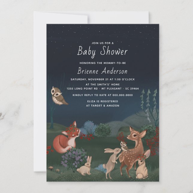 Whimsical Rustic Woodland Animals Baby Shower Invitation (Front)
